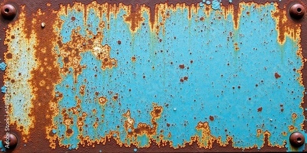 Fototapeta Rustic Blue and Brown Metal Surface with Peeling Paint and Corrosion Texture