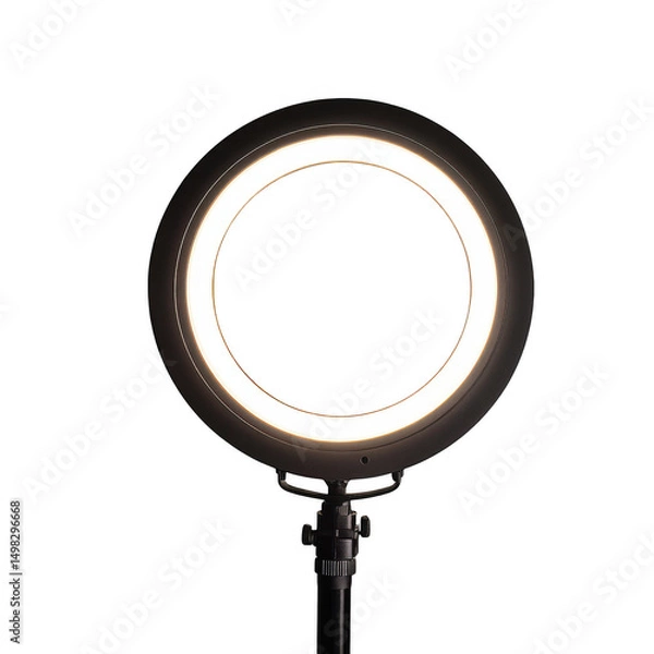 Fototapeta Illuminated ring light on stand isolated on transparent background