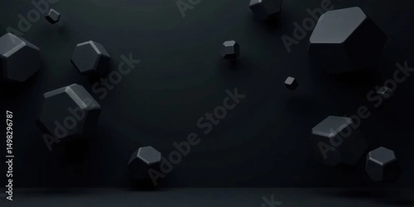 Fototapeta Dark Hexagonal Forms Floating in a Dark Room, Abstract Background for Design Projects
