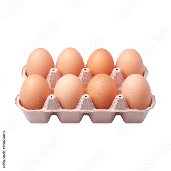 Fototapeta Half dozen brown eggs in paper carton realistic