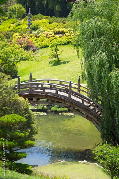 Obraz Beautiful Japanese Garden with Pond and Bridge.