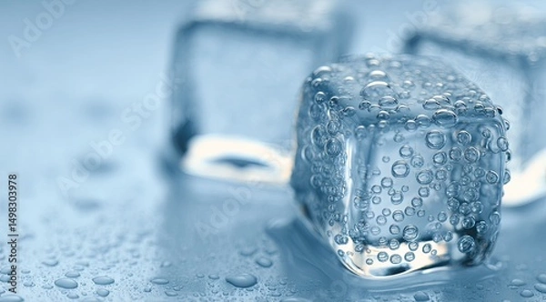 Fototapeta Close-up of ice cubes with water droplets