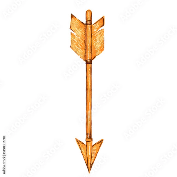 Obraz Bold Arrow with Textured Details in Fiery Orange Isolated on Transparent Background