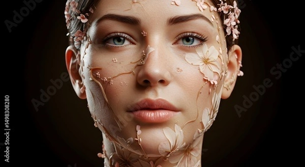 Fototapeta Surreal Portrait of a Woman with Floral Skin Texture
