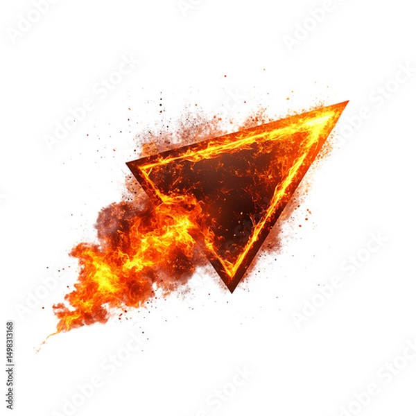 Obraz A Glowing Plasma Cut Arrow with Molten Lava Splashes Isolated on Transparent Background