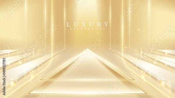 Fototapeta Cream stage background with golden light and glittering star effects.