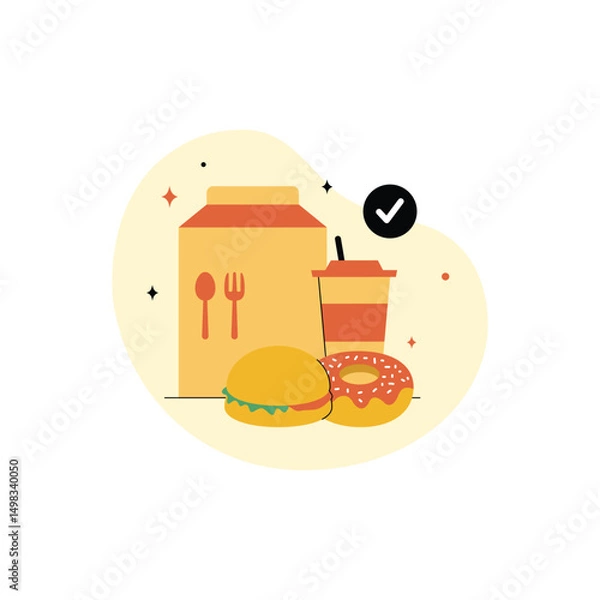 Fototapeta Food preparation and ready for courier pick up concept illustration