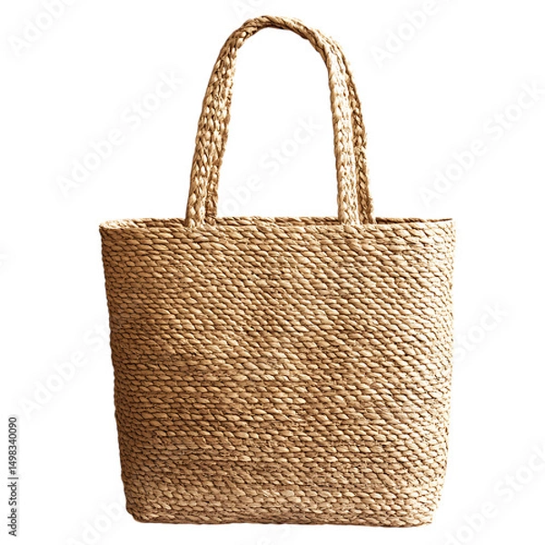 Obraz Natural Straw Tote Bag with an Organic Textured Weave Isolated on Transparent Background