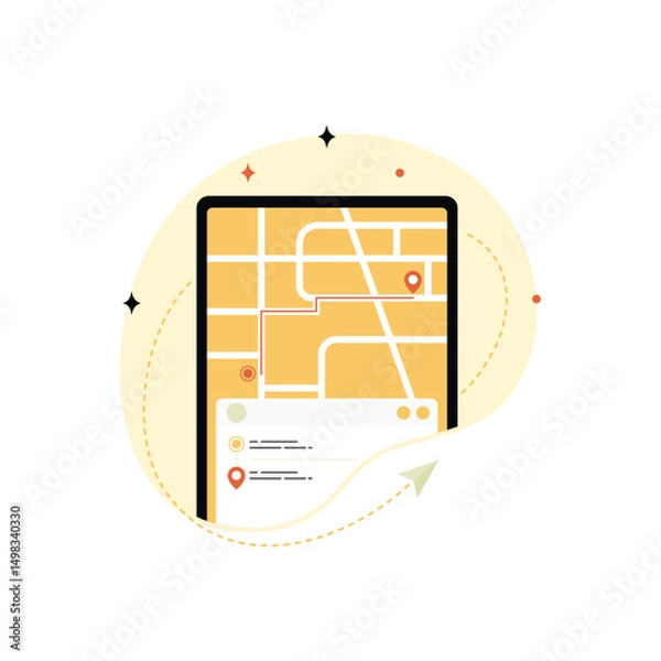 Obraz Food Delivery Tracking Map Illustration. Mobile Navigation UI