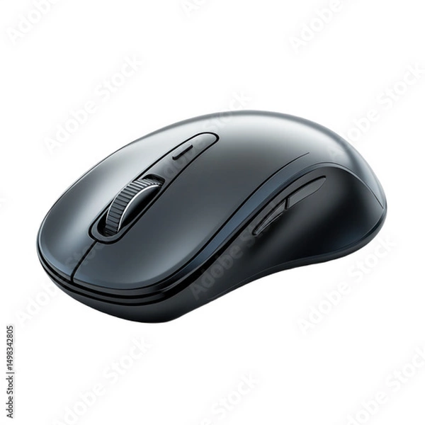 Obraz Sleek Black Wireless Computer Mouse on Transparent Background
