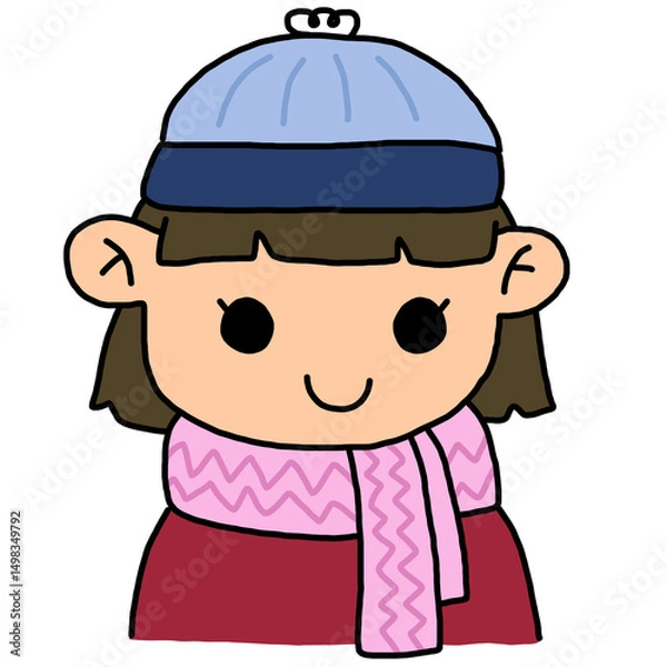 Fototapeta little girl in a cap and scarf