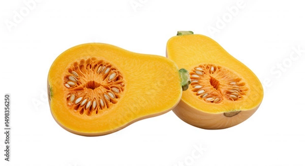 Fototapeta Halved butternut squash with star-shaped seed cavity on transparent background