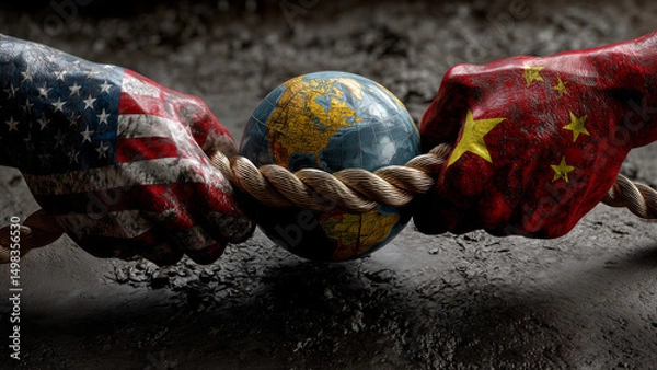 Obraz USA and China Tug of War Over the Globe