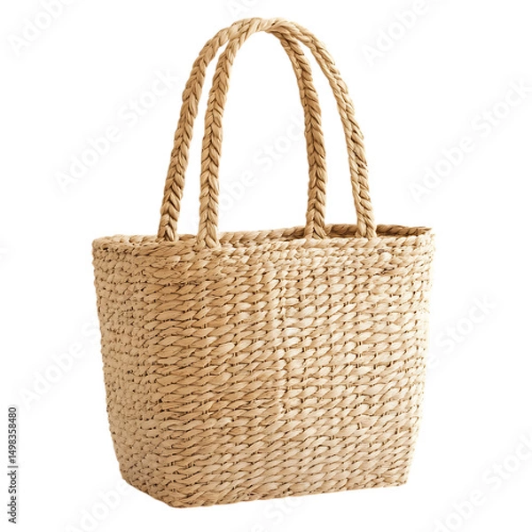 Obraz Natural Straw Tote Bag with an Organic Handwoven Te Isolated on Transparent Background