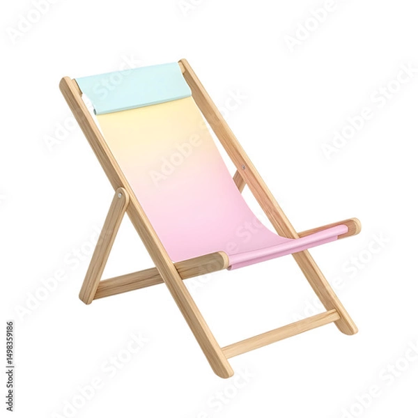 Obraz Elegant Minimalist Wooden Beach Chair with a Refined Pink and Blue Cover Isolated on Transparent Background