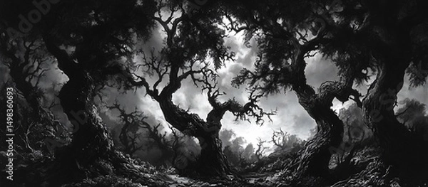 Obraz Dark Forest with Twisted Trees.