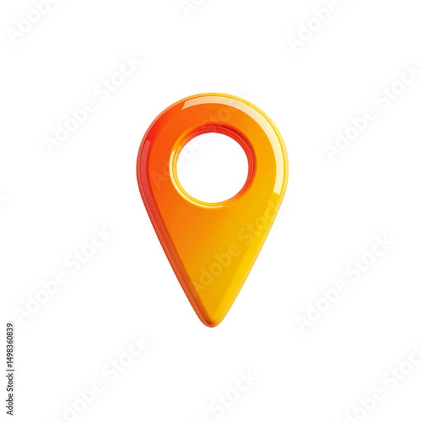 Obraz Orange yellow glossy map pointer location icon 3d gps on transparent background