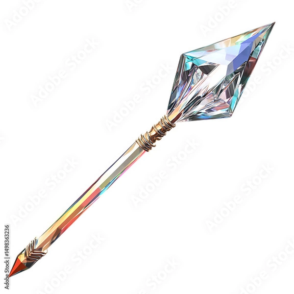 Obraz A Crystal Arrow with Prismatic Light Refraction Isolated on Transparent Background