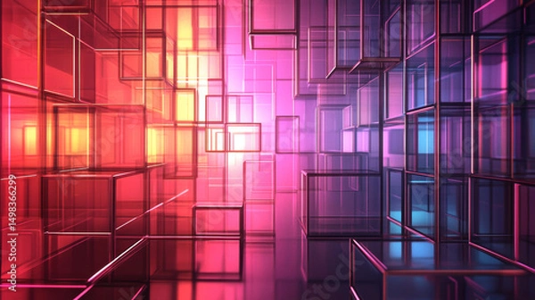 Obraz Geometric space under neon light and shadow, future tech sense light and shadow art
