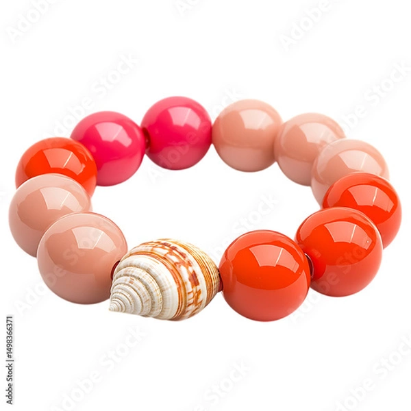Obraz Bold Bracelet with Oversized Glossy Beads in Coral Isolated on Transparent Background