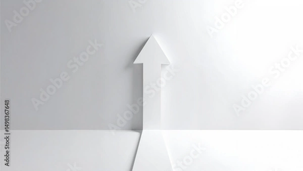 Fototapeta A clean minimal vector of an upward arrow on a white background with subtle shadows, representing business growth and financial success.