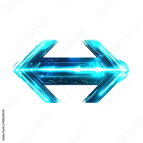 Obraz Futuristic Arrow with Digital Overlays in Neon Cyan Isolated on Transparent Background
