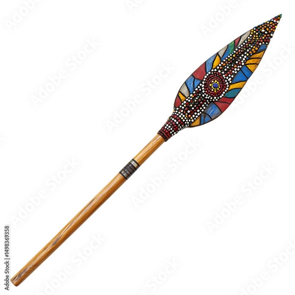 Obraz A Wooden Arrow with Aboriginal Rainbow Serpent Scal Isolated on Transparent Background