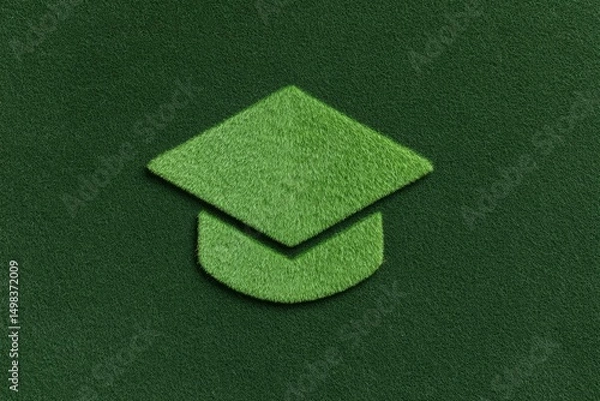Fototapeta Grass texture graduation cap symbol on green background