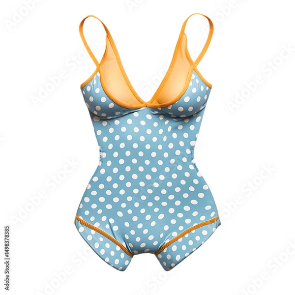 Fototapeta Retro Inspired One Piece Swimsuit with Polka Dot Pattern Isolated on Transparent Background