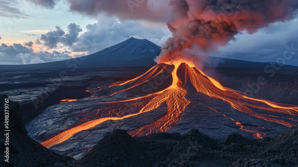 Obraz Volcanic eruption, magma surging, volcanic explosion, natural disaster