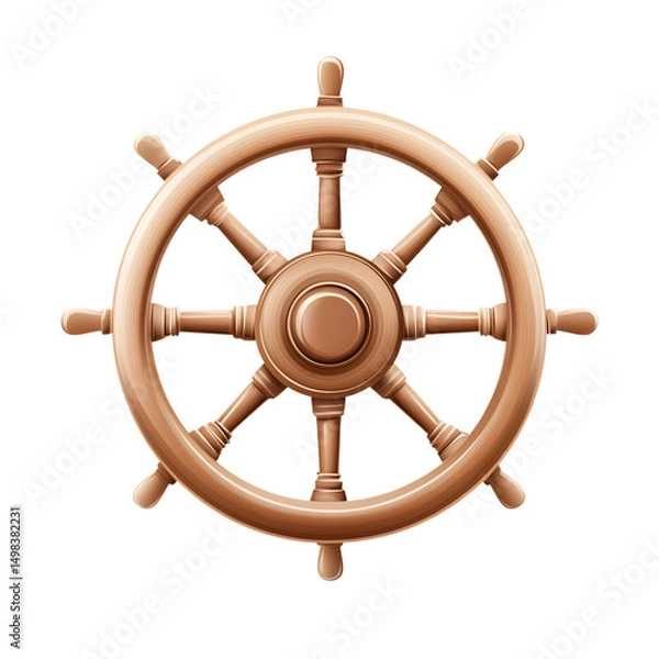Fototapeta Old wooden ship steering wheel, isolated nautical boat helm for navigation on transparent background