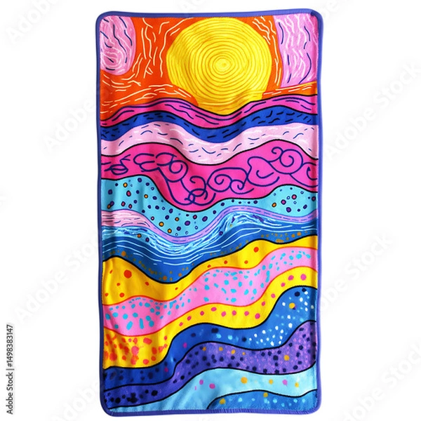 Obraz Cheerful Beach Towel with Expansive Playful Doodle Isolated on Transparent Background
