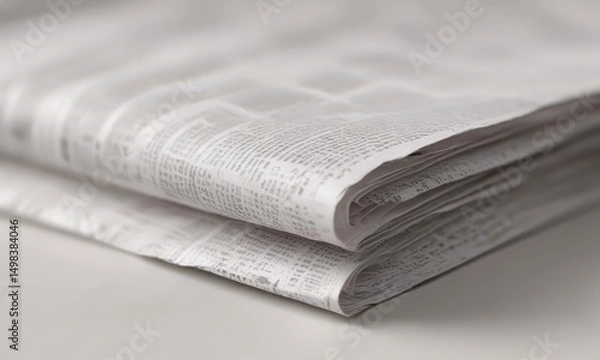 Fototapeta Close-up textured white paper, shallow depth of field, blurred newspaper background,  image,  macro photography,  soft focus