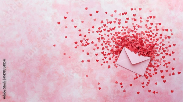 Obraz Love letter envelope hearts and red tones combine in this romantic concept of overflowing affection and emotion. AI generative