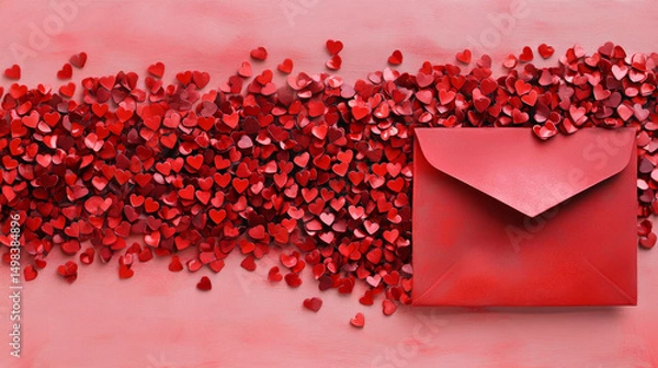 Obraz Love letter envelope hearts and red tones combine in this romantic concept of overflowing affection and emotion. AI generative
