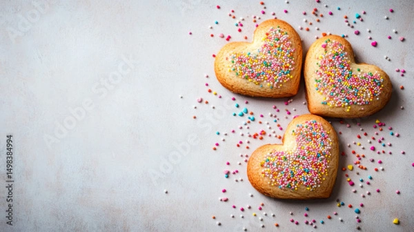 Obraz Cookies heart sprinkles colorful and sweet elements create a scene perfect. AI generative