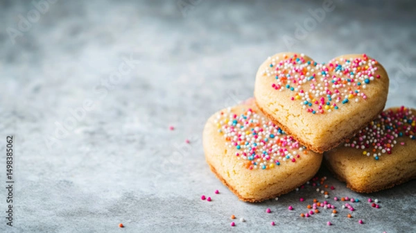 Obraz Cookies heart sprinkles colorful and sweet elements create a scene perfect. AI generative