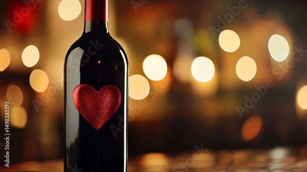 Obraz Wine, romantic, bottle, heart, and gift elements create an elegant scene perfect for Valentine’s Day or special occasions. AI generative