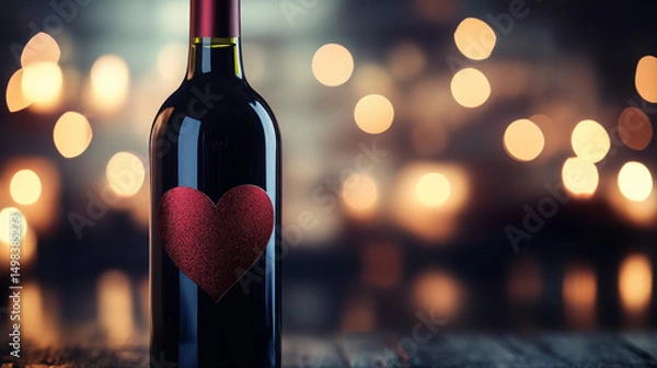 Obraz Wine, romantic, bottle, heart, and gift elements create an elegant scene perfect for Valentine’s Day or special occasions. AI generative