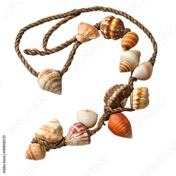 Fototapeta Trendy Rustic Shell Necklace with Assorted Natural Isolated on Transparent Background
