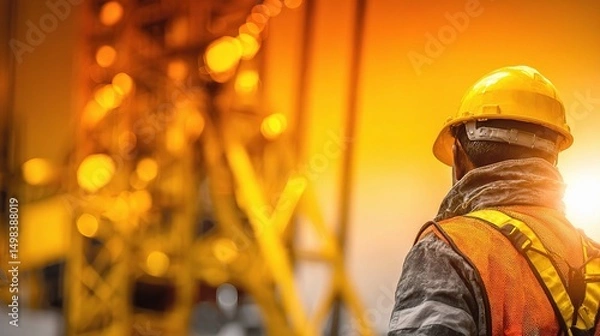 Fototapeta Construction Safety Training Session with Worker in Gear and Equipment