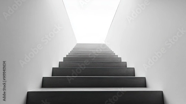 Fototapeta Minimalist staircase leading to bright light at the top, monochrome abstract view