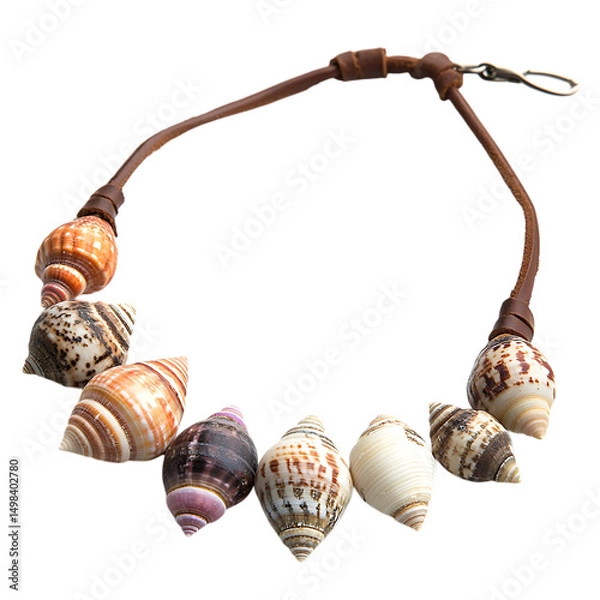 Fototapeta Trendy Rustic Shell Necklace with Assorted Natural Isolated on Transparent Background