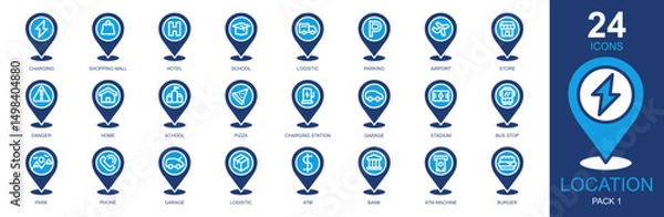 Obraz Locations Icons set vector illustration. Containing placeholder, maps and location, navigation, pin, gps and more. Simple solid icons collection.