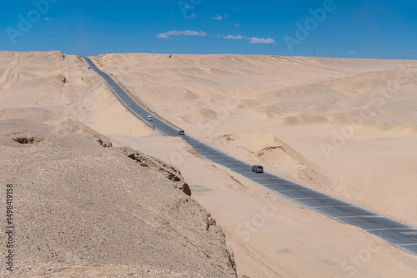 Obraz Sands and hills along the desolated lands of Qinghai-Xinjiang highway, China