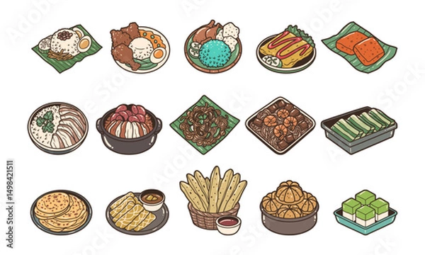 Obraz Malaysia foods graphic vector illustration set