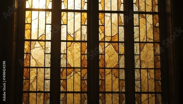 Fototapeta Stunning stained glass window with warm hues, casting colorful light into the room. A beautiful piece of art.