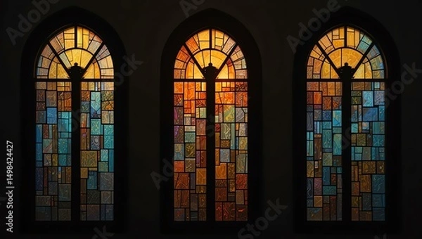 Obraz Stunning stained glass windows displaying vibrant colors and intricate designs, illuminating the space beautifully.