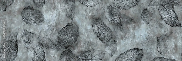 Fototapeta Textured vintage wallpaper with gray leaf motif and cement appearance - Seamless , pattern , background , tile