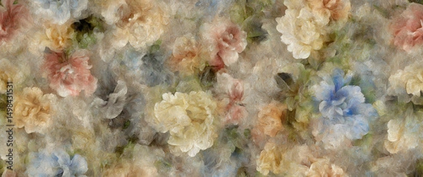 Fototapeta Retro blooms on vibrant wallpaper backdrop - Seamless , pattern , background , tile